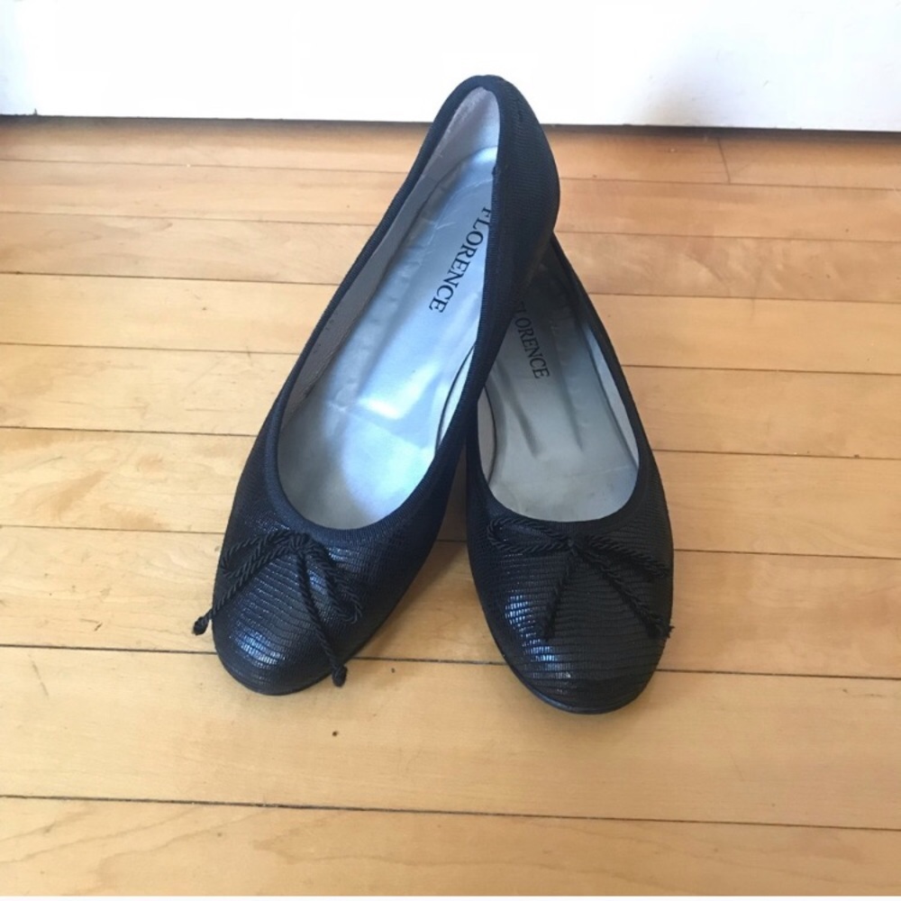 Vintage Black Ballet Flats Snake Skin Imitation